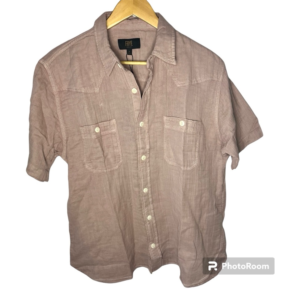Frye‎ Western Double Gauze Short Sleeve Button Up Mauvy Pink Cotton NEW Size M
